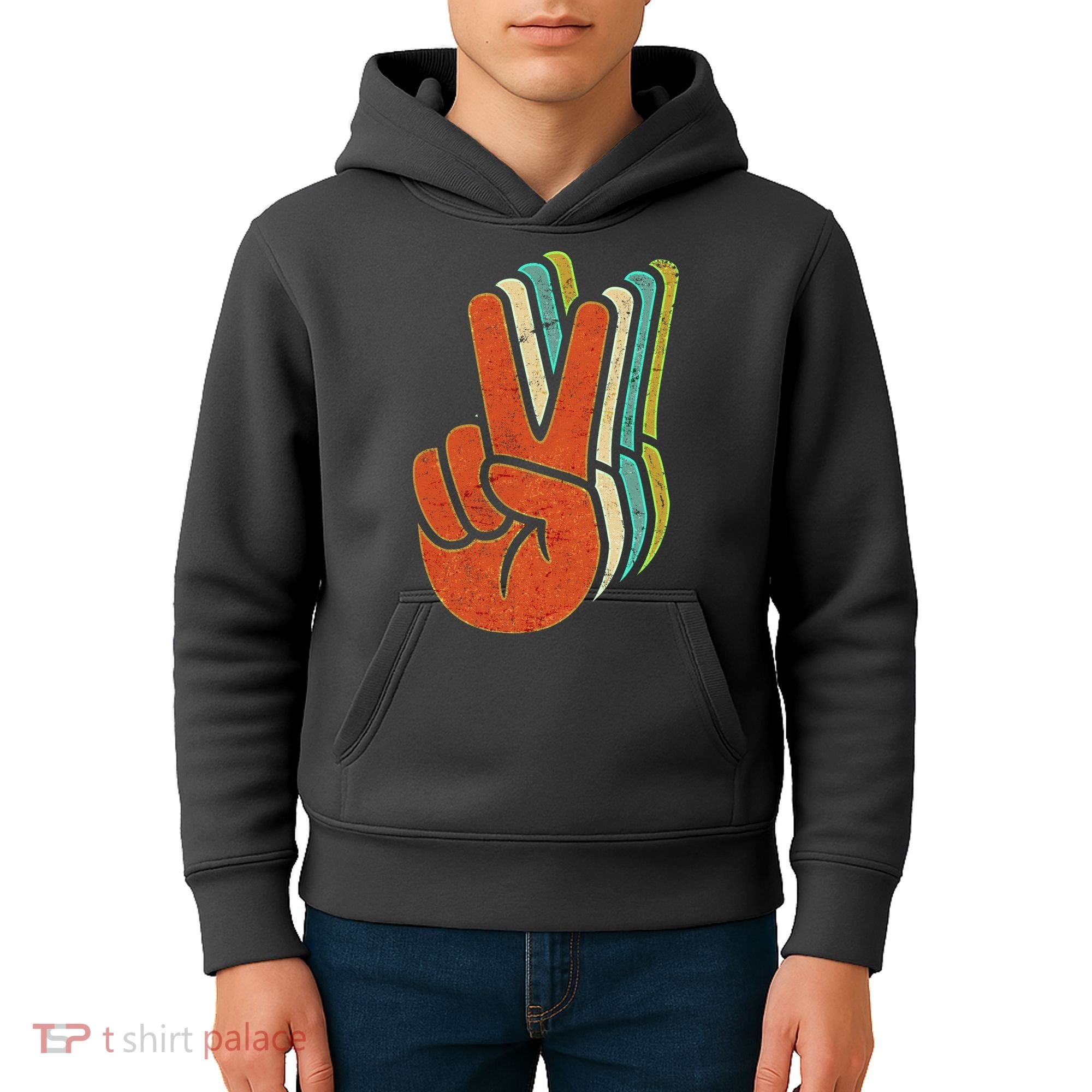 Retro Peace Symbol Hand Kids Hoodie
