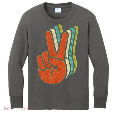 Retro Peace Symbol Hand Kids Long Sleeve Shirt
