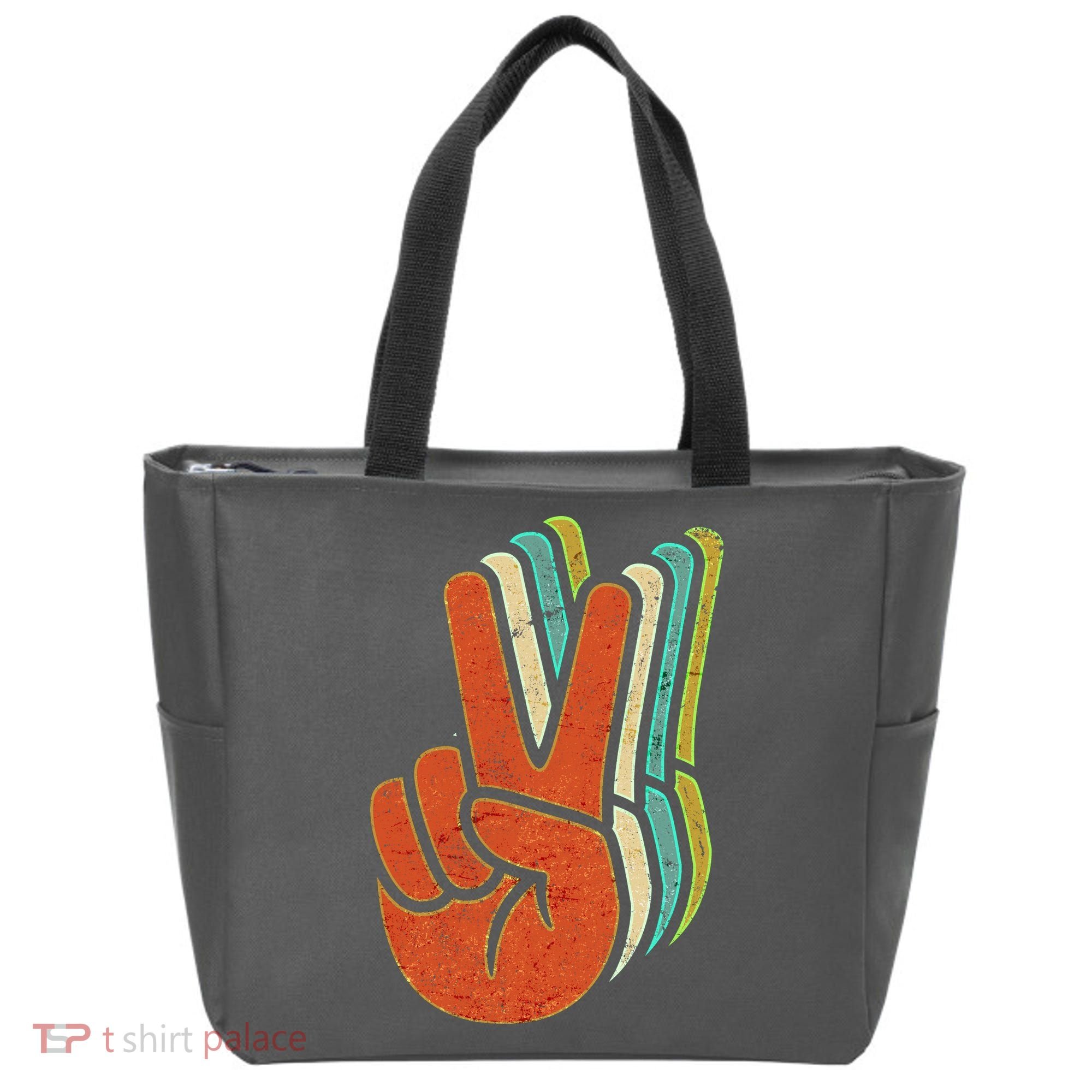 Retro Peace Symbol Hand Tote Bag
