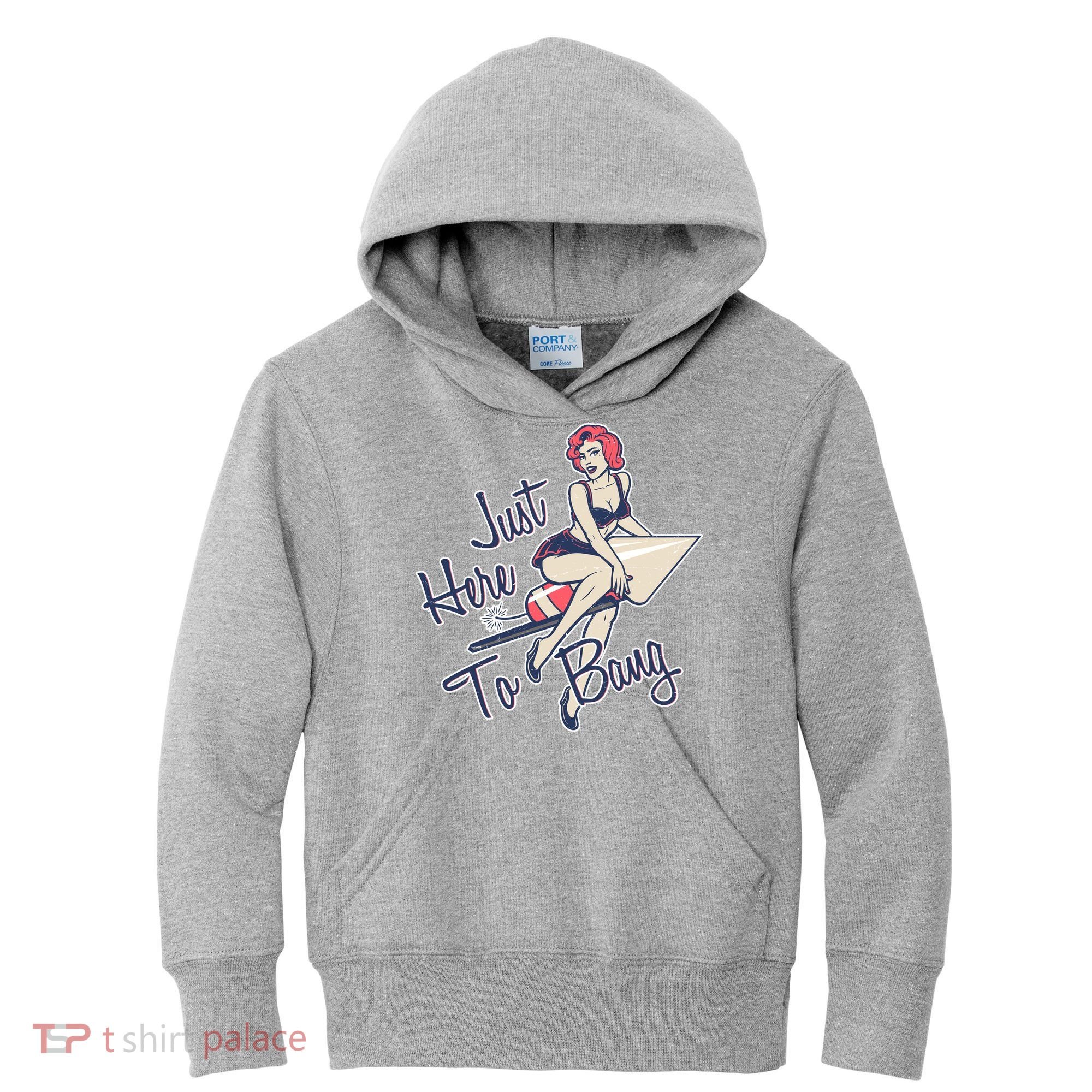 Retro Pin Up Just Here To Bang Kids Hoodie