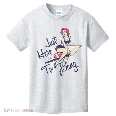Retro Pin Up Just Here To Bang Kids T-Shirt