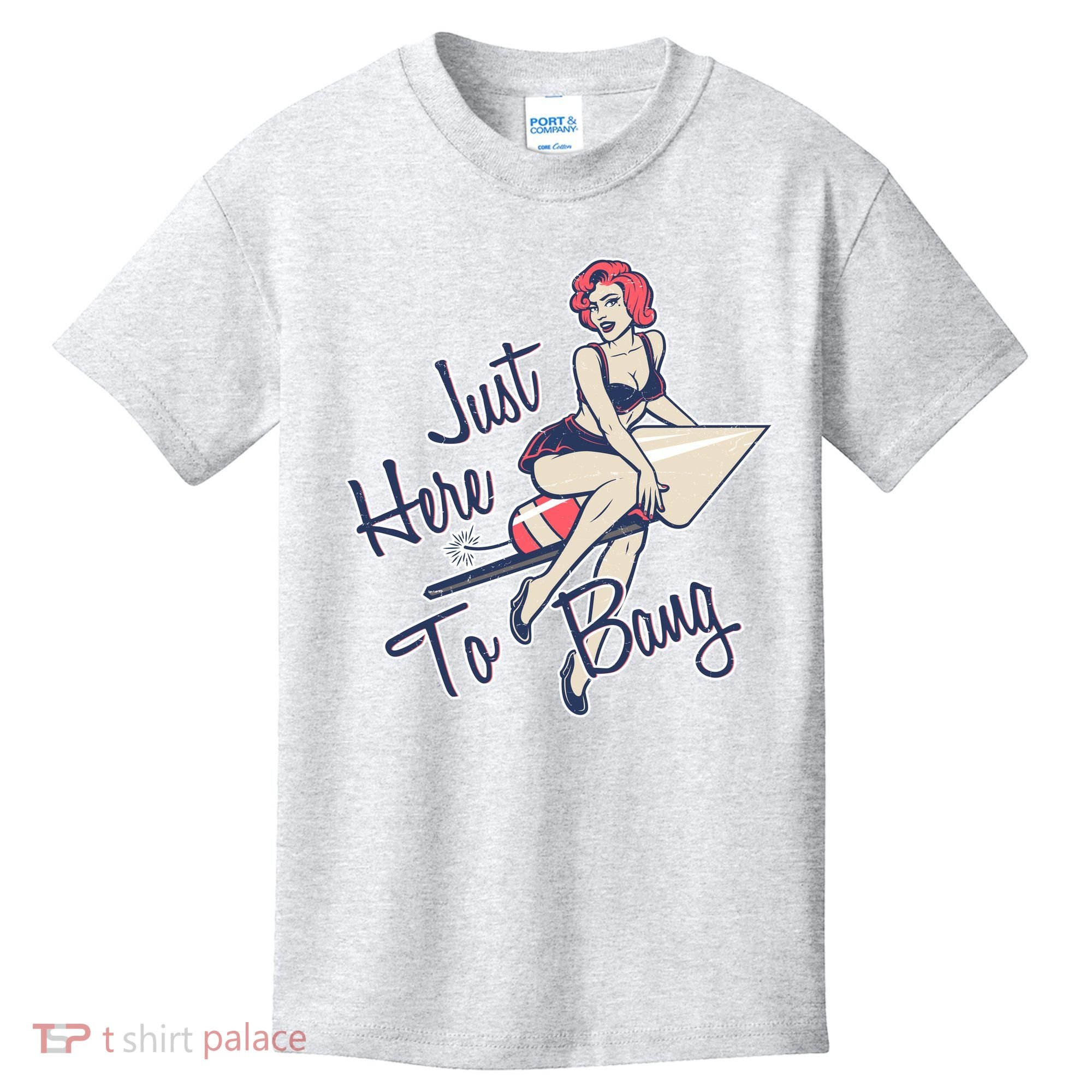 Retro Pin Up Just Here To Bang Kids T-Shirt