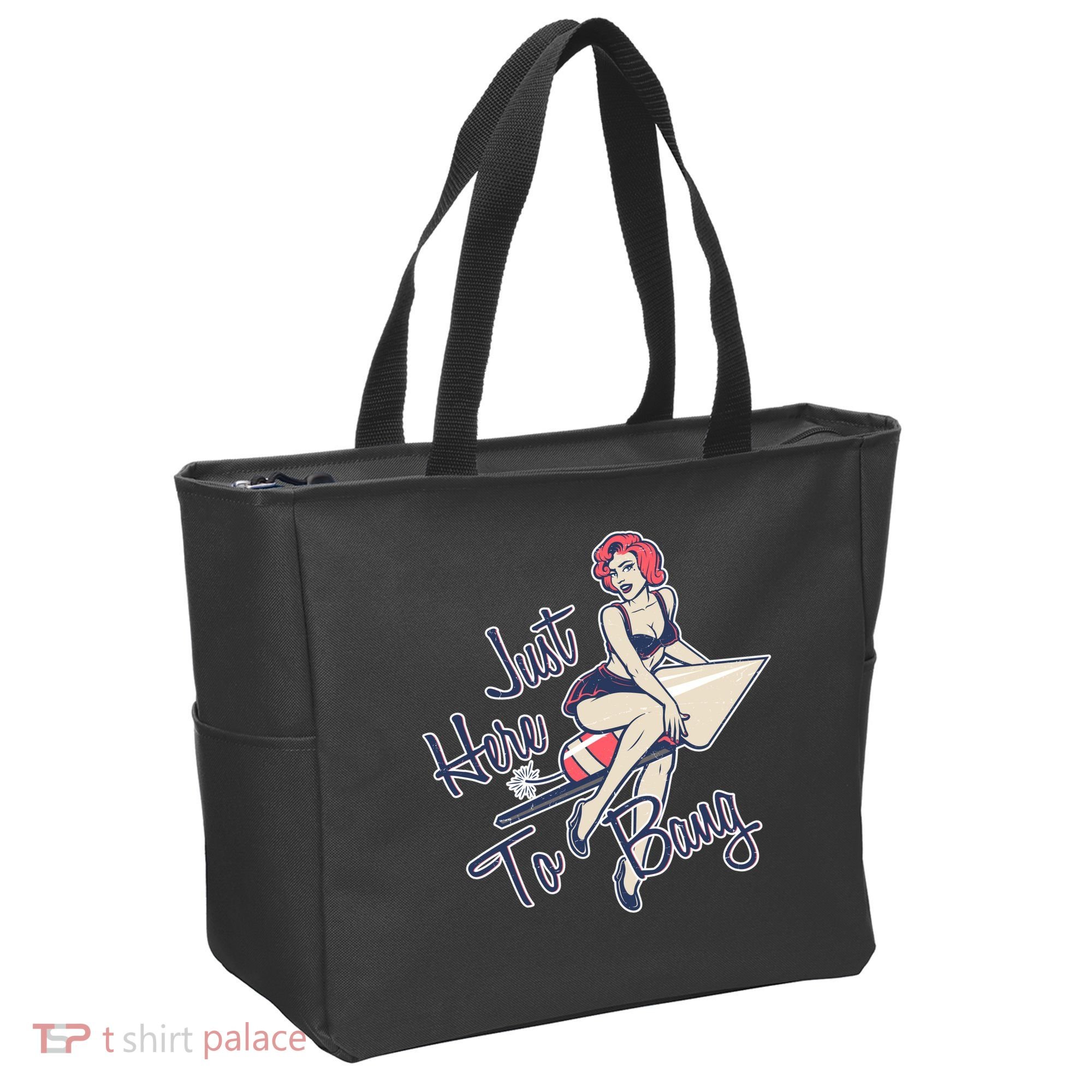 Retro Pin Up Just Here To Bang Tote Bag