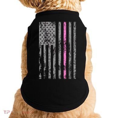 Retro Pink Thin Line Breast Cancer Awareness USA Flag Doggie Tank