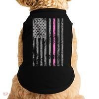 Retro Pink Thin Line Breast Cancer Awareness USA Flag Doggie Tank thumb 0