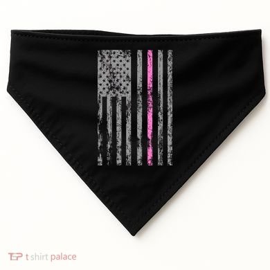 Retro Pink Thin Line Breast Cancer Awareness USA Flag USA-Made Doggie Bandana