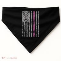 Retro Pink Thin Line Breast Cancer Awareness USA Flag USA-Made Doggie Bandana thumb 0