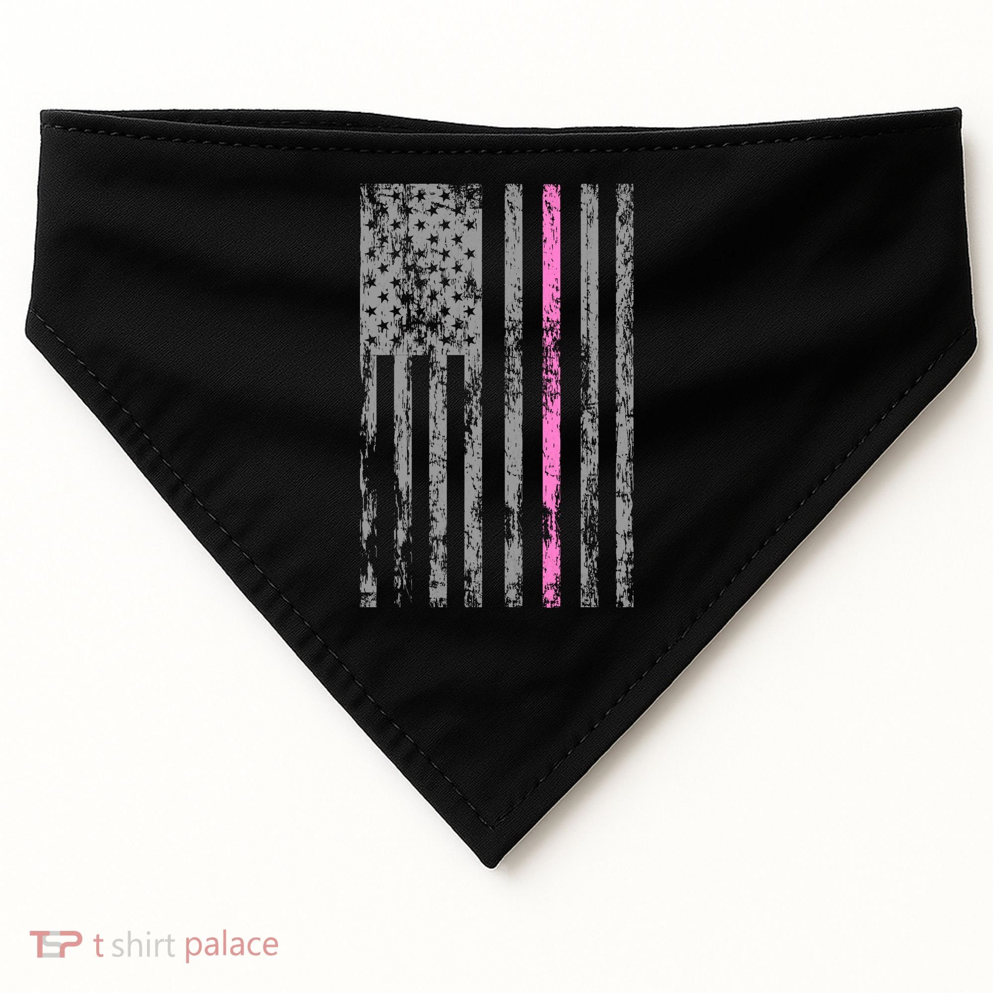 Retro Pink Thin Line Breast Cancer Awareness USA Flag USA-Made Doggie Bandana