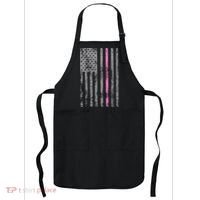 Retro Pink Thin Line Breast Cancer Awareness USA Flag Apron thumb 0