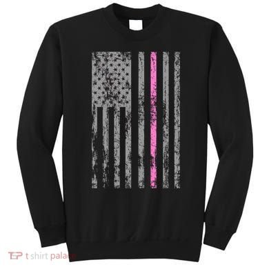 Retro Pink Thin Line Breast Cancer Awareness USA Flag Sweatshirt