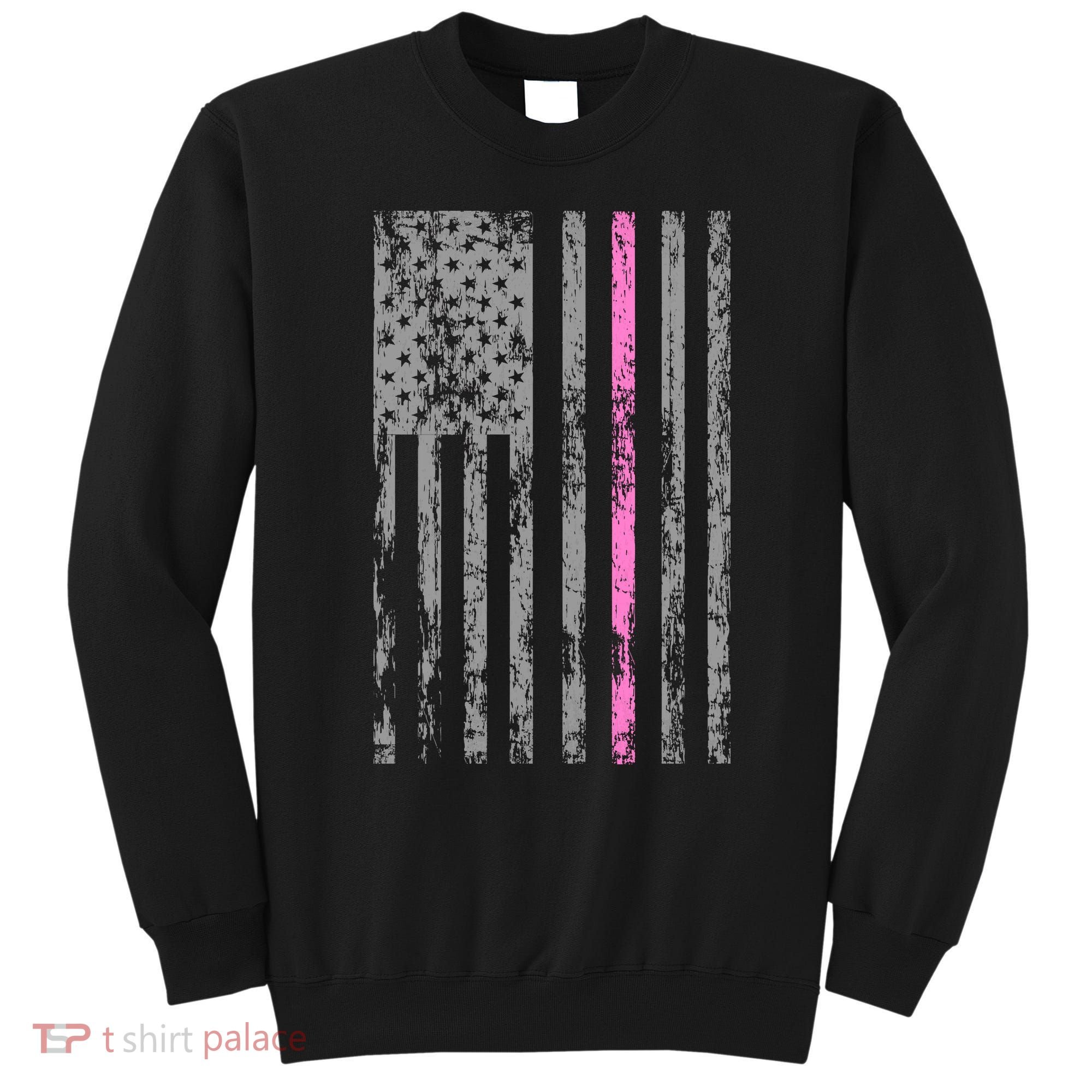 Retro Pink Thin Line Breast Cancer Awareness USA Flag Sweatshirt