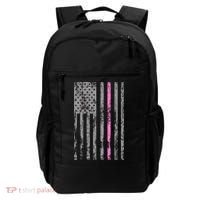 Retro Pink Thin Line Breast Cancer Awareness USA Flag Backpack thumb 0