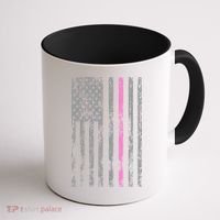 Retro Pink Thin Line Breast Cancer Awareness USA Flag Coffee Mug thumb 1