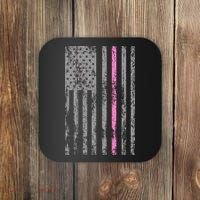 Retro Pink Thin Line Breast Cancer Awareness USA Flag Coaster thumb 0