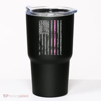 Retro Pink Thin Line Breast Cancer Awareness USA Flag Tumbler thumb 0