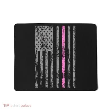 Retro Pink Thin Line Breast Cancer Awareness USA Flag Mousepad
