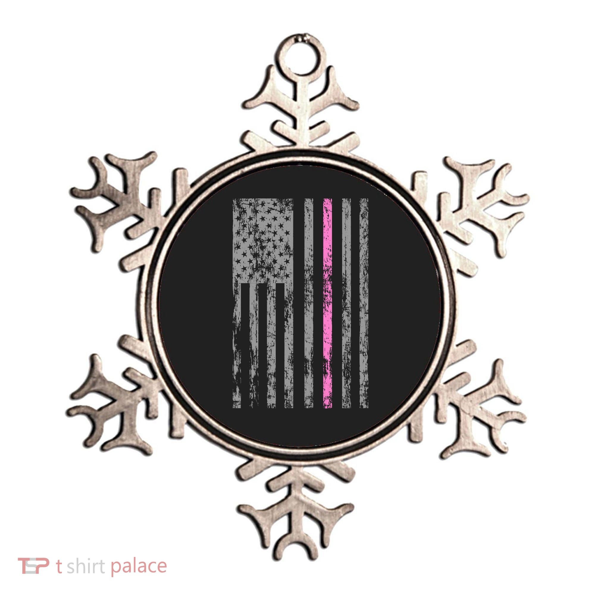 Retro Pink Thin Line Breast Cancer Awareness USA Flag Ornament