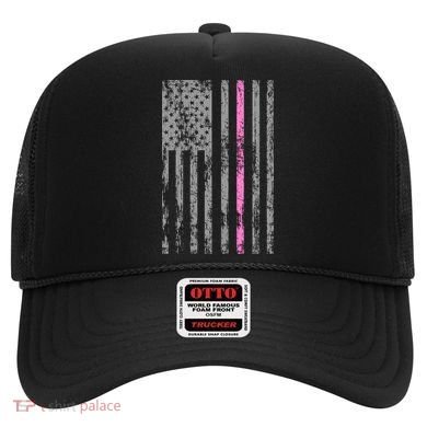 Retro Pink Thin Line Breast Cancer Awareness USA Flag Hat