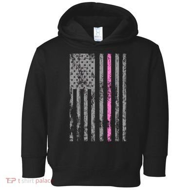Retro Pink Thin Line Breast Cancer Awareness USA Flag Toddler Hoodie