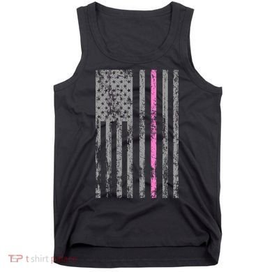 Retro Pink Thin Line Breast Cancer Awareness USA Flag Tank Top