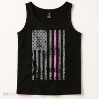 Retro Pink Thin Line Breast Cancer Awareness USA Flag Tank Top thumb 2
