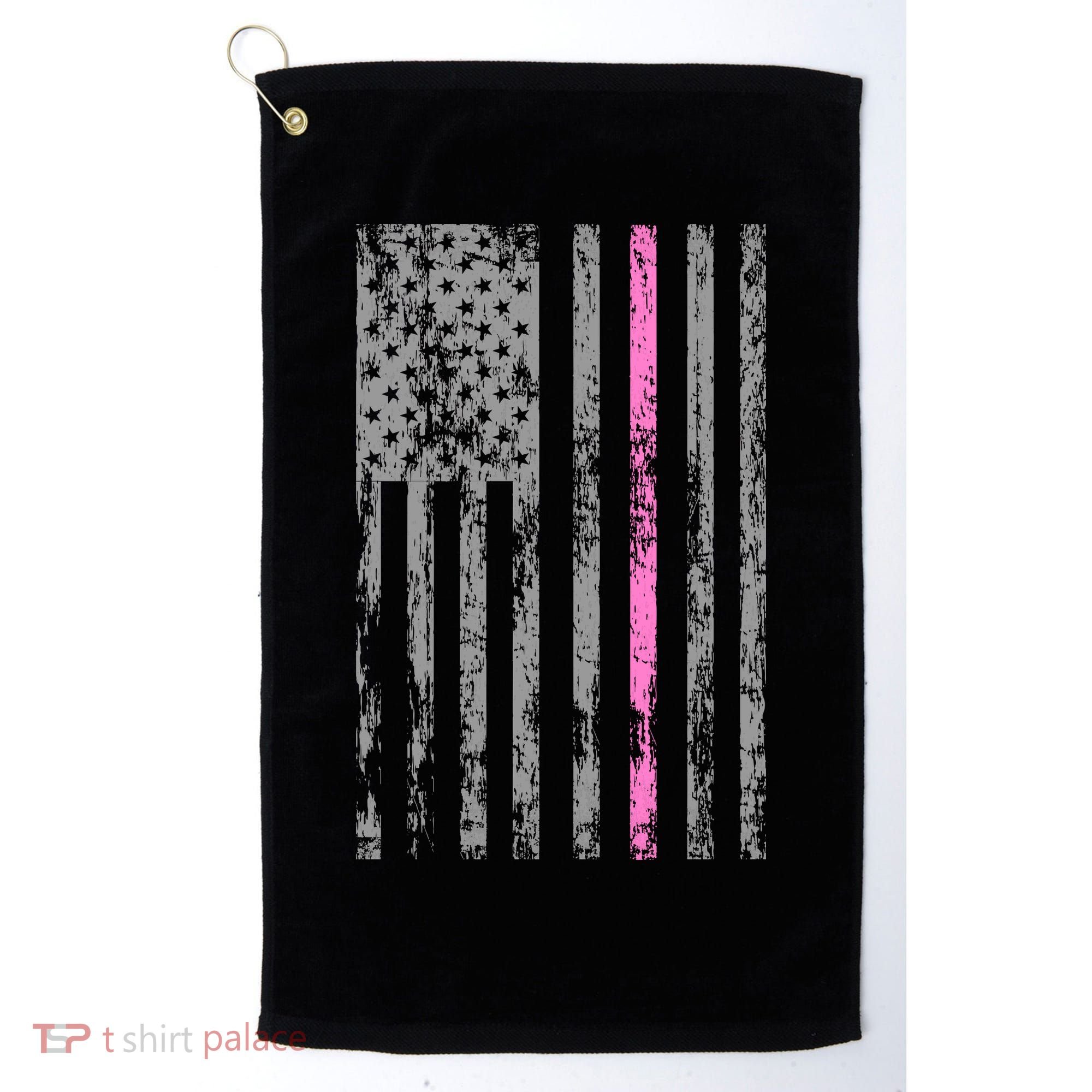 Retro Pink Thin Line Breast Cancer Awareness USA Flag Golf Towel