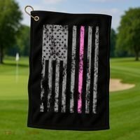 Retro Pink Thin Line Breast Cancer Awareness USA Flag Golf Towel thumb 1