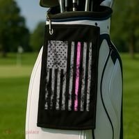 Retro Pink Thin Line Breast Cancer Awareness USA Flag Golf Towel thumb 2
