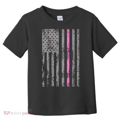 Retro Pink Thin Line Breast Cancer Awareness USA Flag Toddler T-Shirt