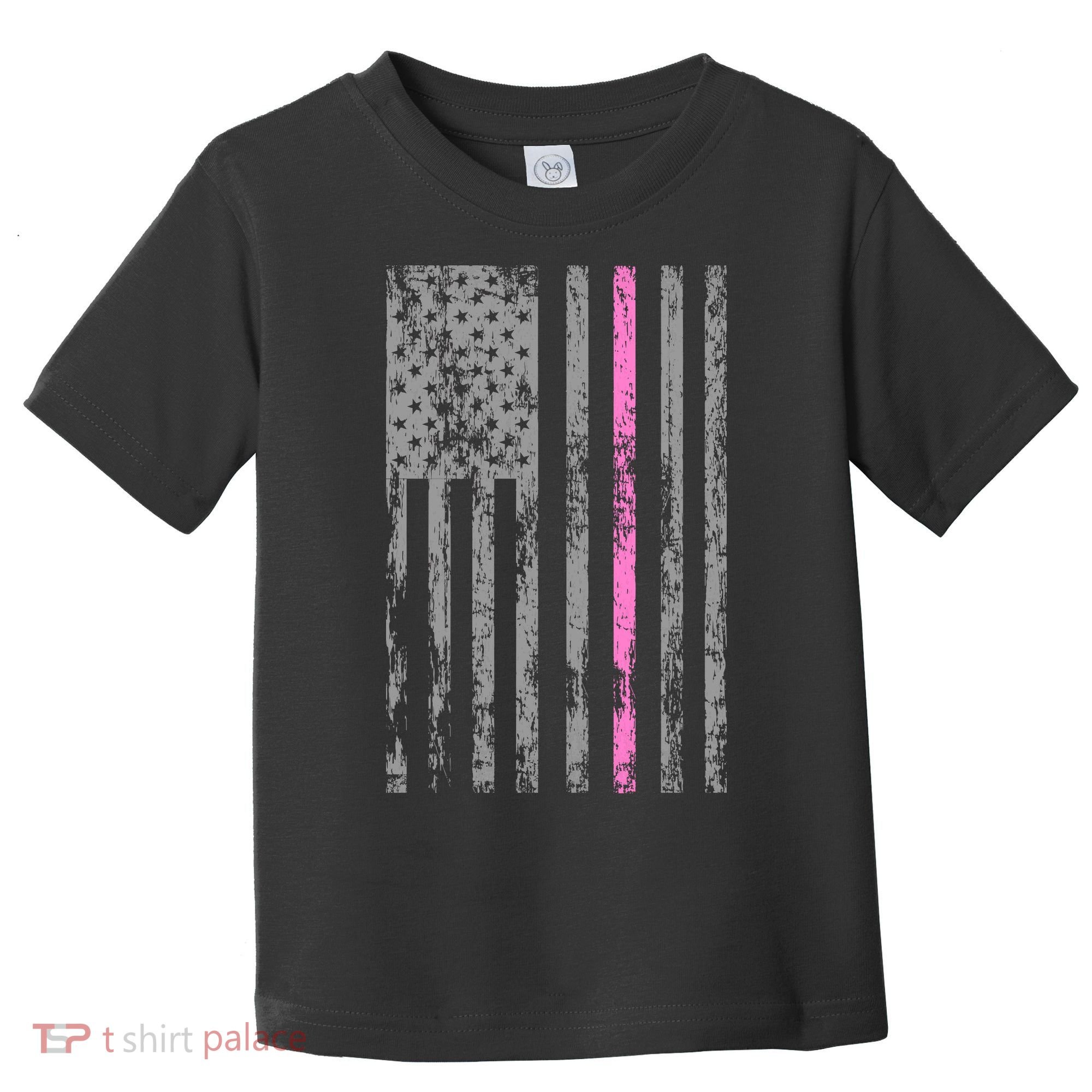 Retro Pink Thin Line Breast Cancer Awareness USA Flag Toddler T-Shirt