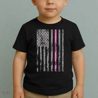 Retro Pink Thin Line Breast Cancer Awareness USA Flag Toddler T-Shirt thumb 2