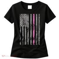 Retro Pink Thin Line Breast Cancer Awareness USA Flag Women's T-Shirt thumb 0