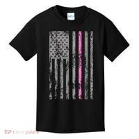 Retro Pink Thin Line Breast Cancer Awareness USA Flag Kids T-Shirt thumb 0
