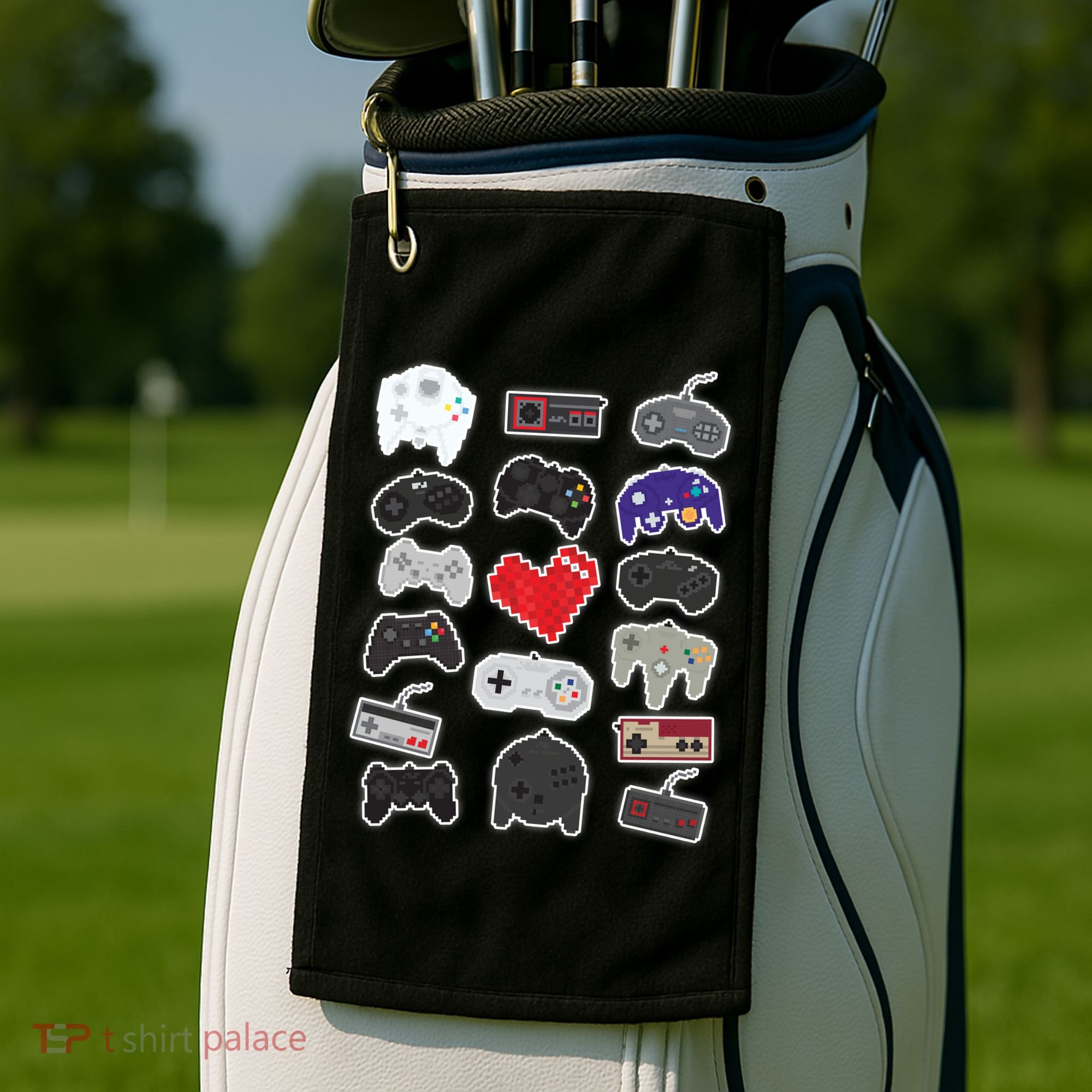 Retro Pixel Remote Love Golf Towel