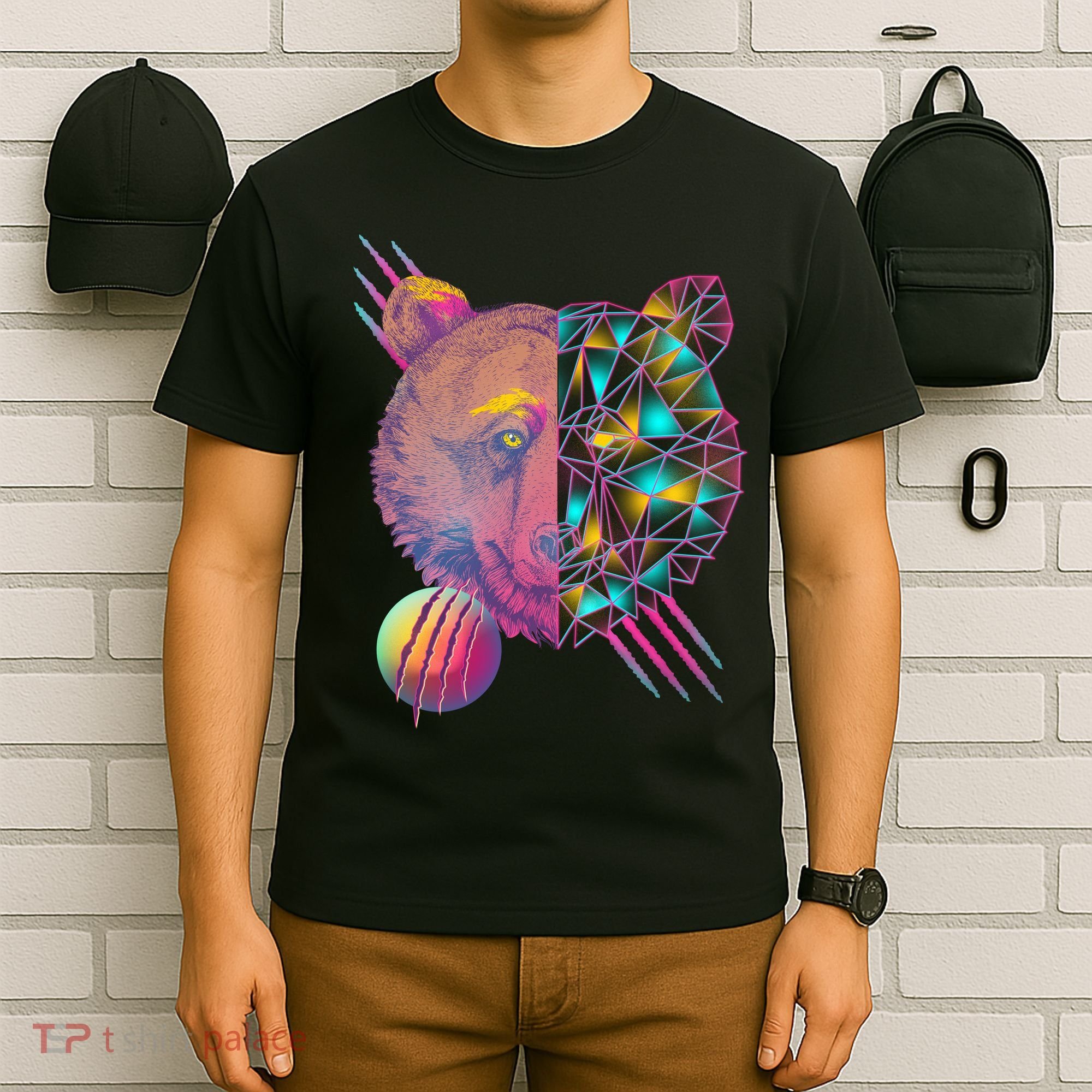 Retro Polygon Bear Vintage 80's T-Shirt