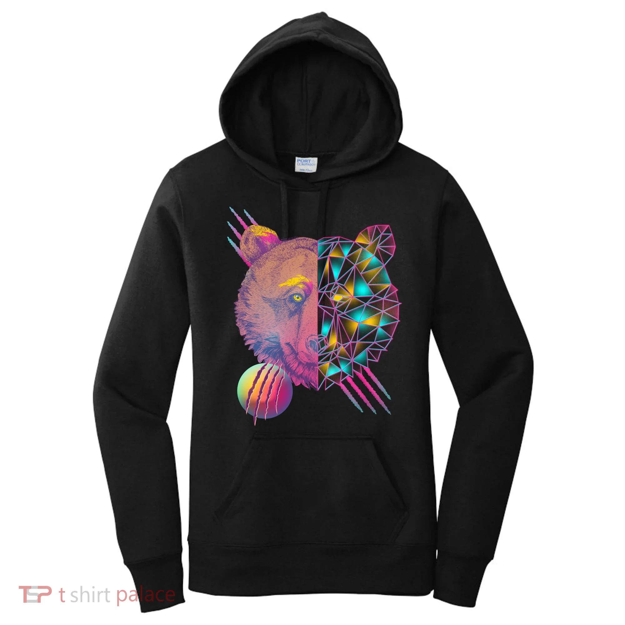 Retro Polygon Bear Vintage 80's Women's Hoodie