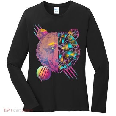 Retro Polygon Bear Vintage 80's Women's Long Sleeve Shirt