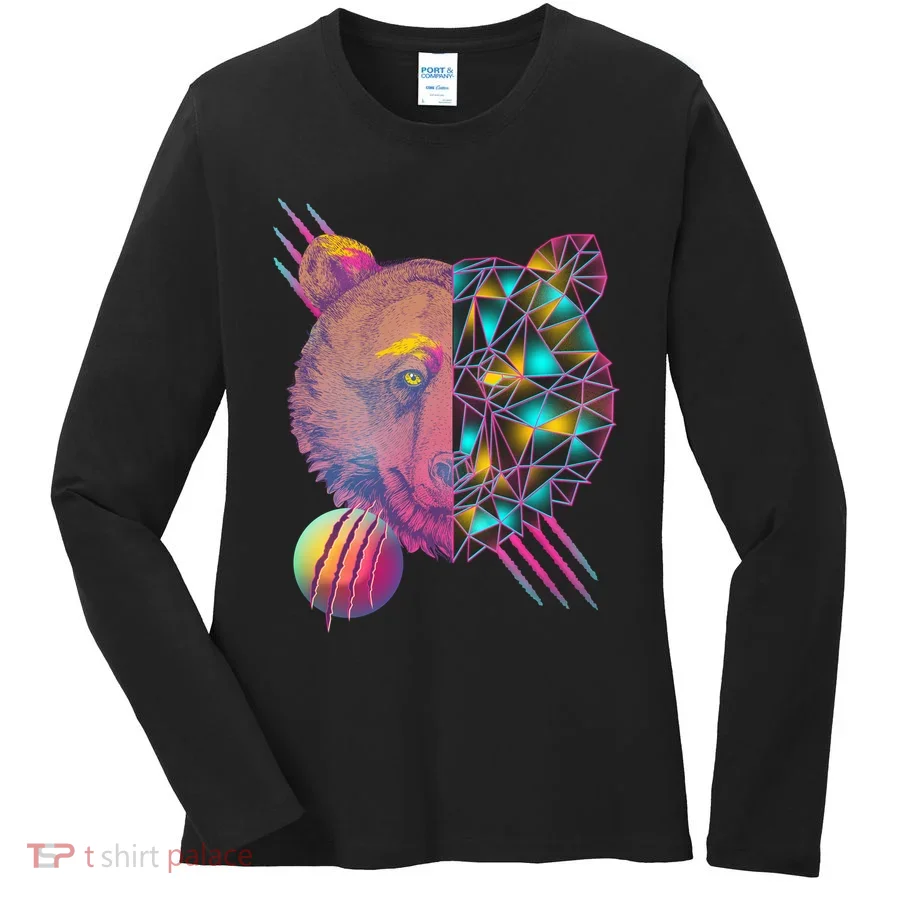 Retro Polygon Bear Vintage 80's Women's Long Sleeve Shirt