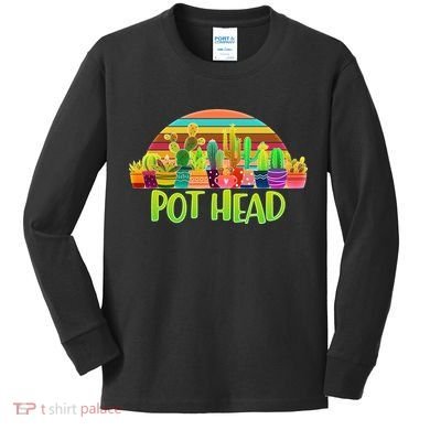 Retro Pot Head Plant Lover Kids Long Sleeve Shirt