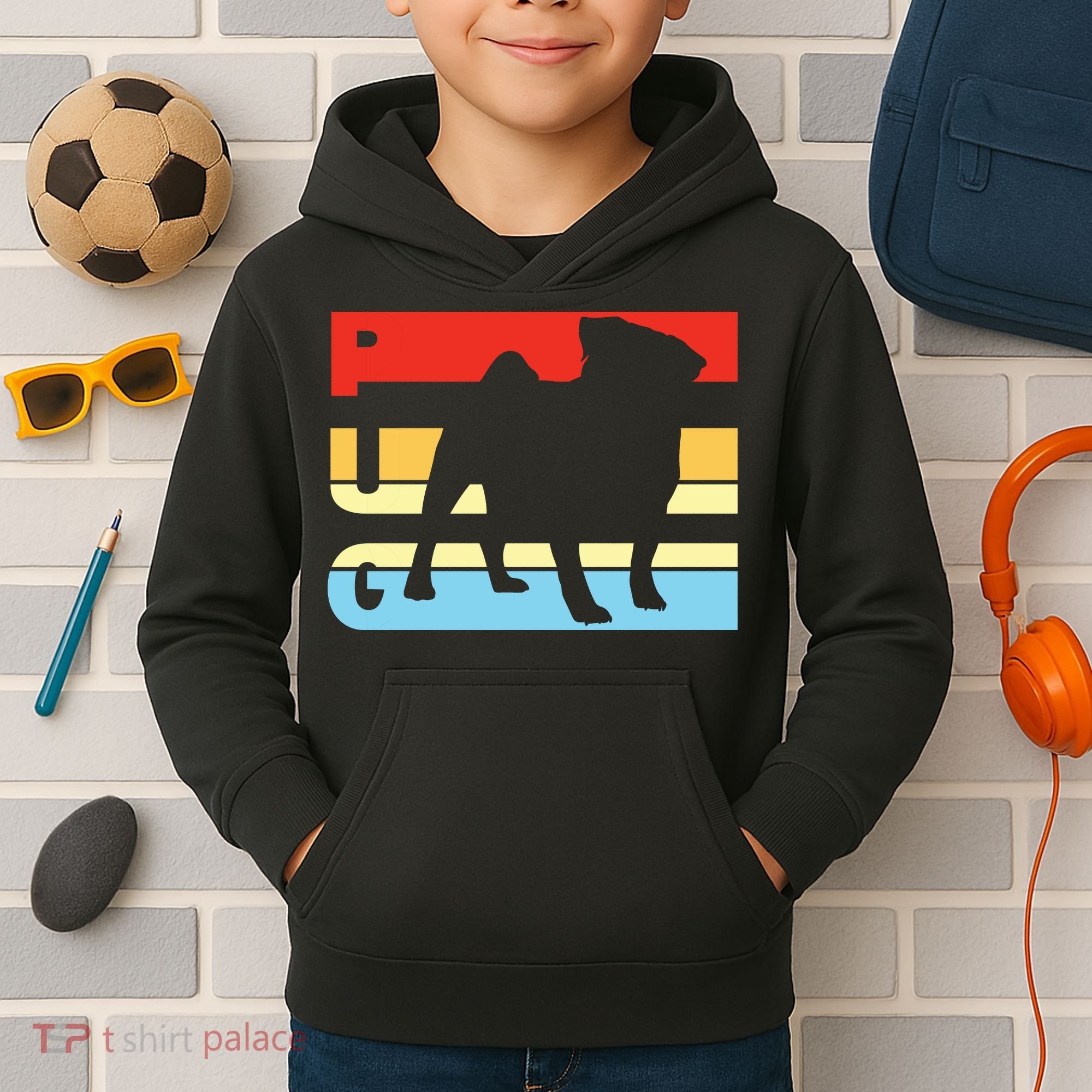 Retro Pug Logo Kids Hoodie