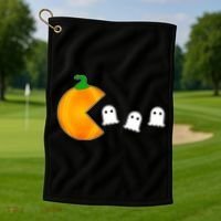 Retro Pumpkin Video Game Funny Halloween Golf Towel thumb 1