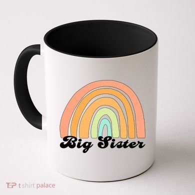 Retro Rainbow Big Sister Sibling Reveal Announcement Coffee Mug