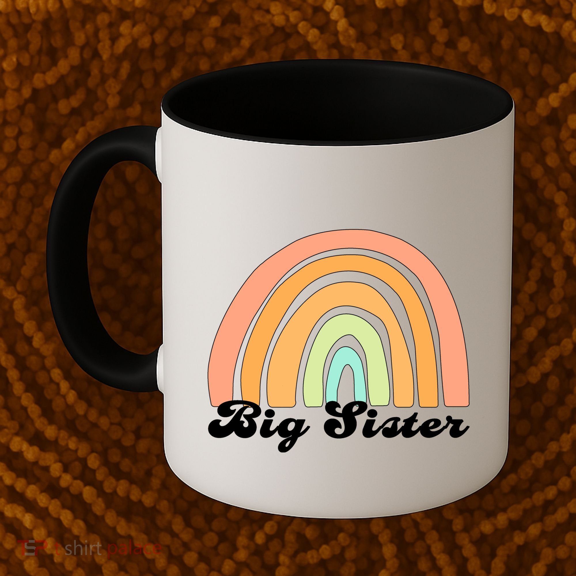 Retro Rainbow Big Sister Sibling Reveal Announcement Coffee Mug