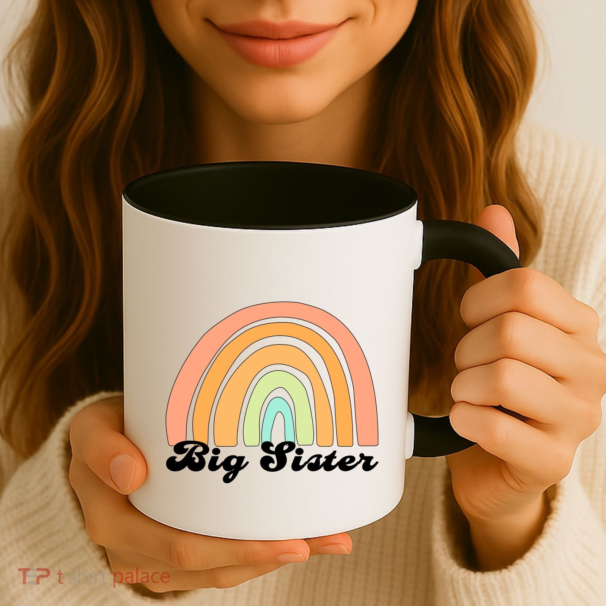 Retro Rainbow Big Sister Sibling Reveal Announcement Coffee Mug