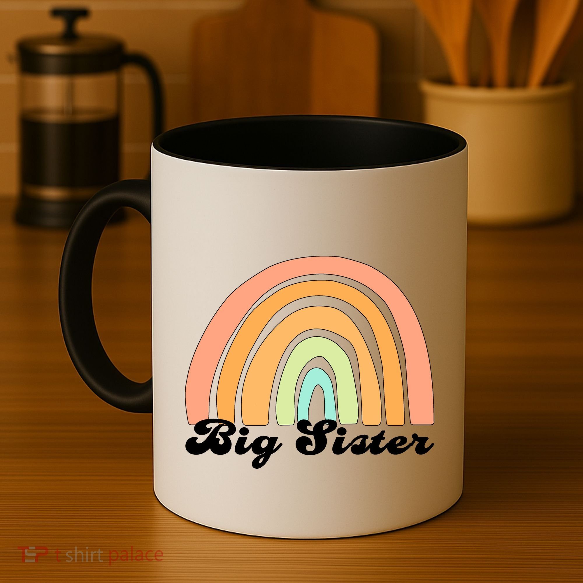 Retro Rainbow Big Sister Sibling Reveal Announcement Coffee Mug