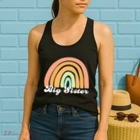 Retro Rainbow Big Sister Sibling Reveal Announcement Women's Tank Top thumb 2