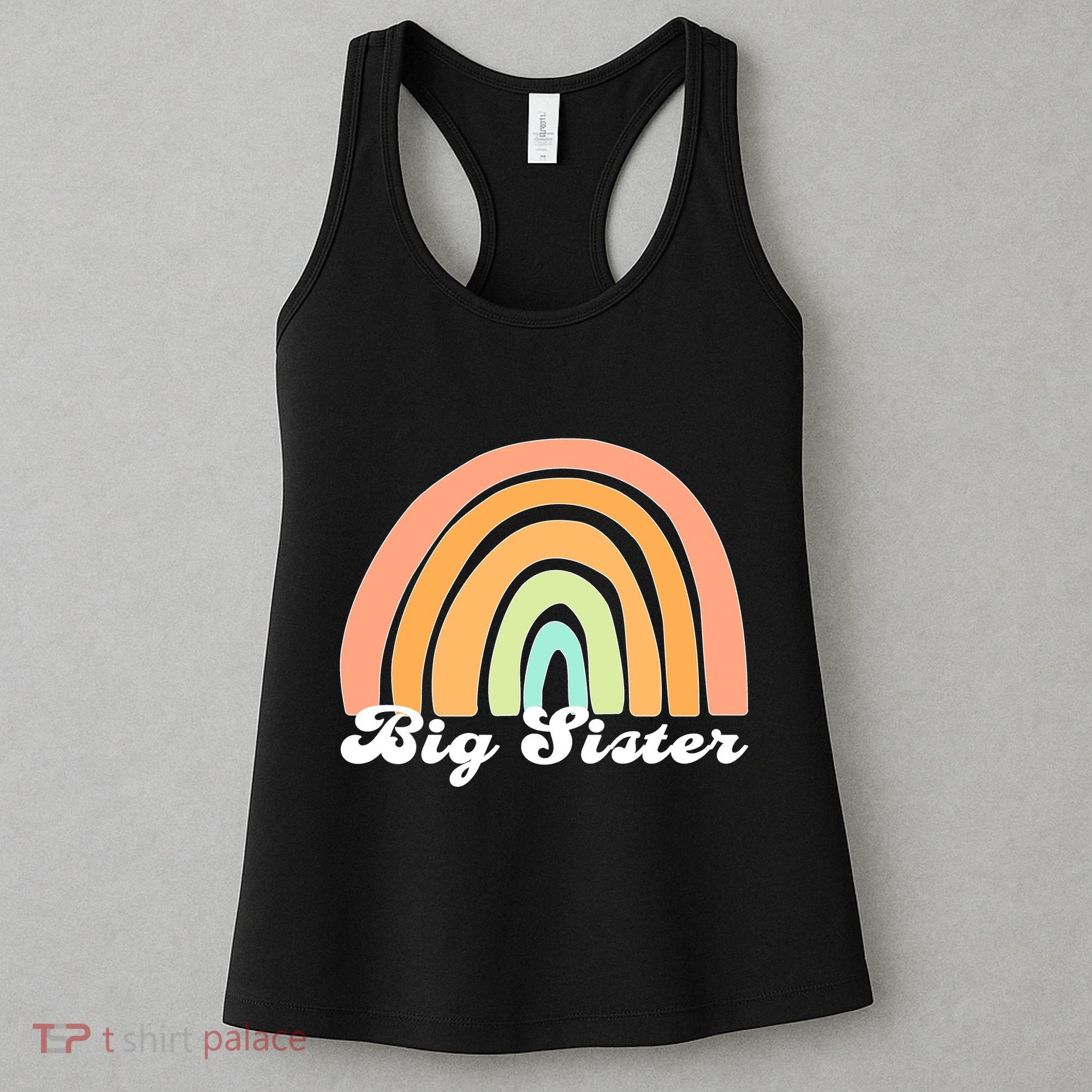 Retro Rainbow Big Sister Sibling Reveal Announcement Women's Tank Top