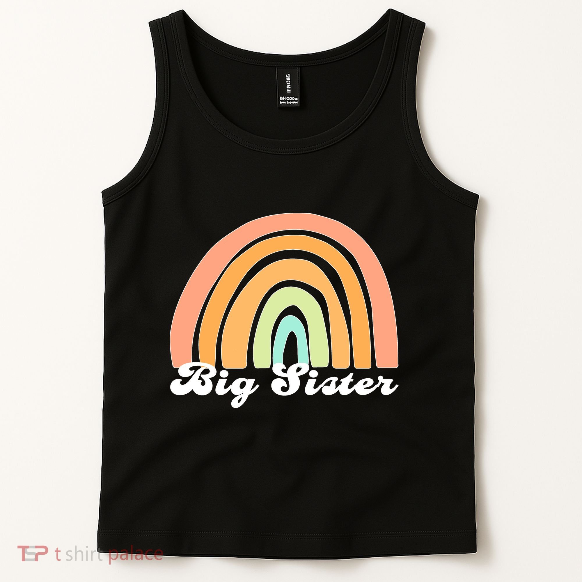 Retro Rainbow Big Sister Sibling Reveal Announcement Tank Top