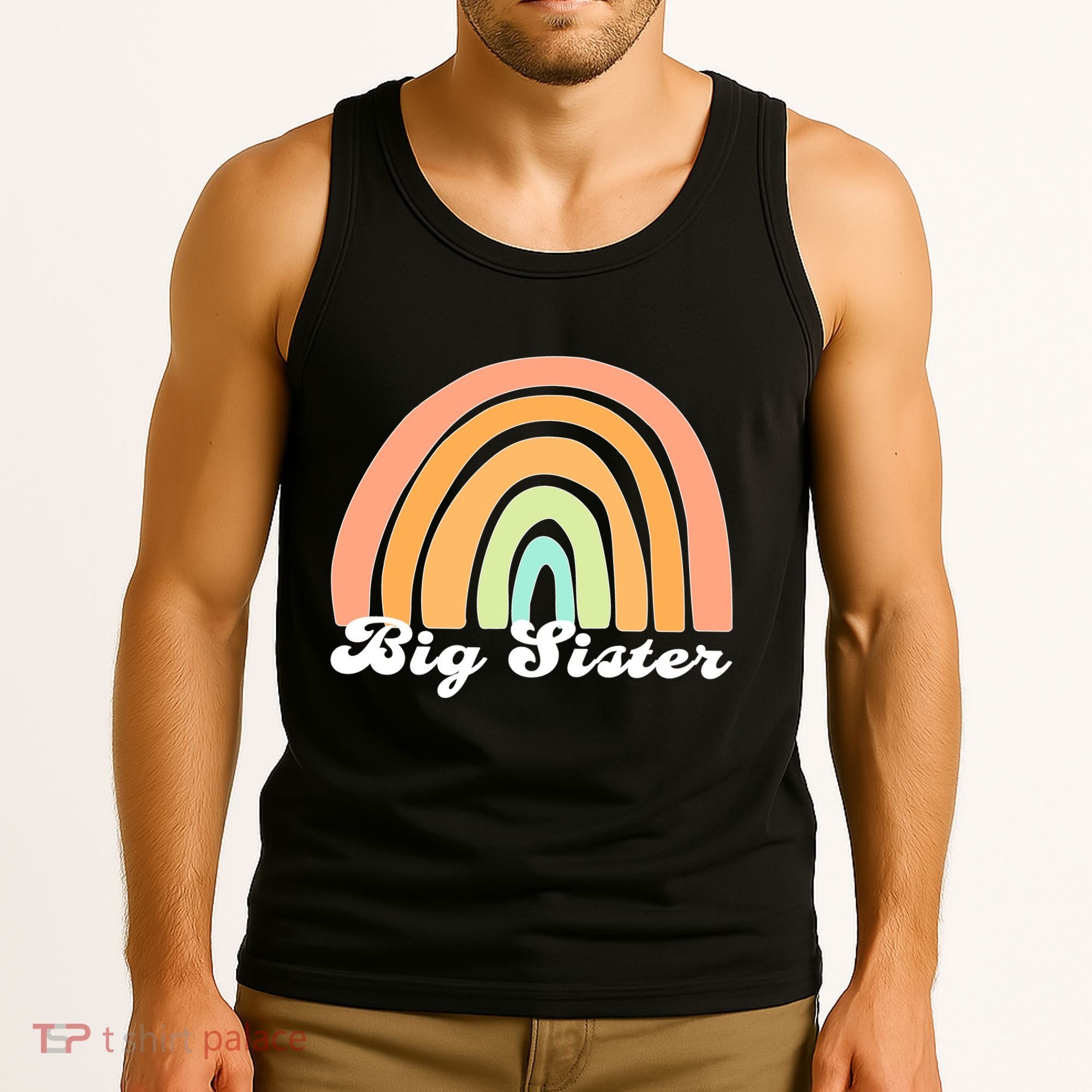 Retro Rainbow Big Sister Sibling Reveal Announcement Tank Top