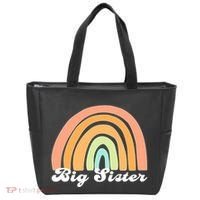 Retro Rainbow Big Sister Sibling Reveal Announcement Tote Bag thumb 0